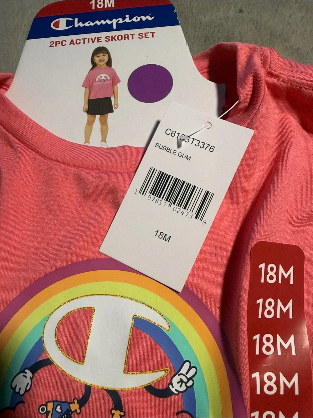 Champion Coral Pink Rainbow Logo Active Tee with Black Skirt